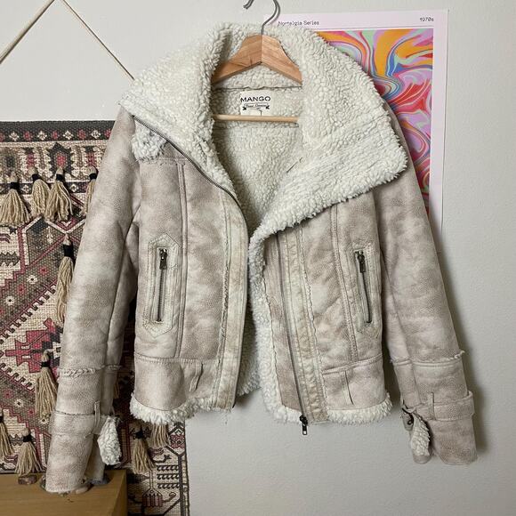 y2k style mango shearling moto jacket | size XS - Picture 2 of 7